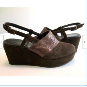 38 8 CORDANI DIONNE brown WEDGE PLATFORM MULES clog SUEDE PUMPS heels SHOES MINT